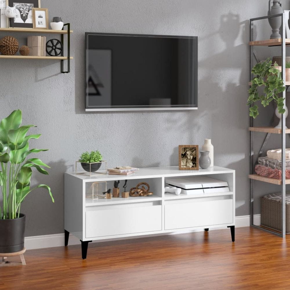 Vidaxl TV skrinka lesklá biela 100x34,5x44,5 cm kompozitné drevo